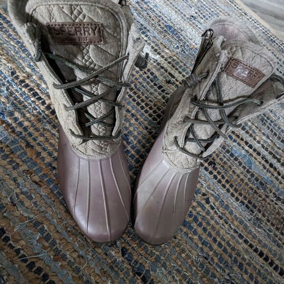 Sperry 10 All Weather Muck Boots Beige & Plumb Zip Up Lace Up Rubber Snow Winter - Picture 3 of 11